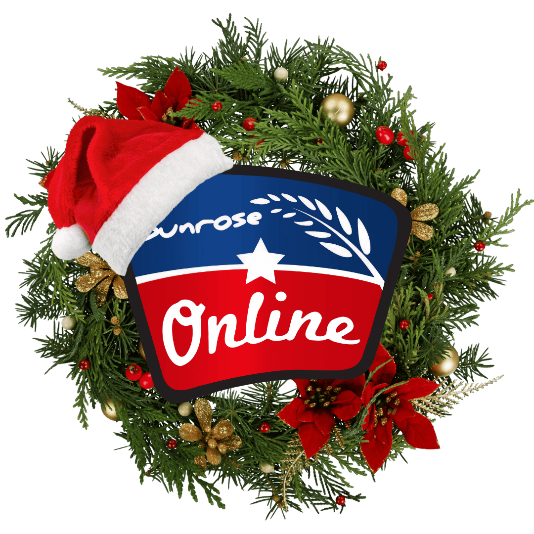 Sunrose-christmas-logo-with-wreath-and-santa-cap